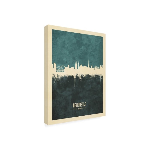 Michael Tompsett 'Newcastle England Skyline Teal' Canvas Art,14x19